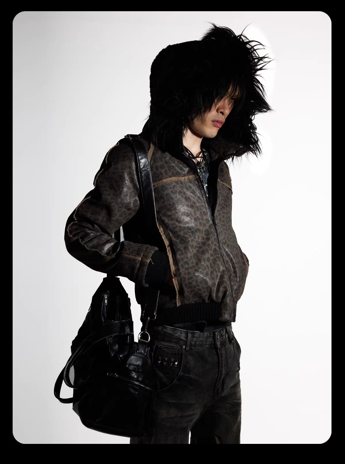 NIGHT LAB Leopard print fur bomber jacket