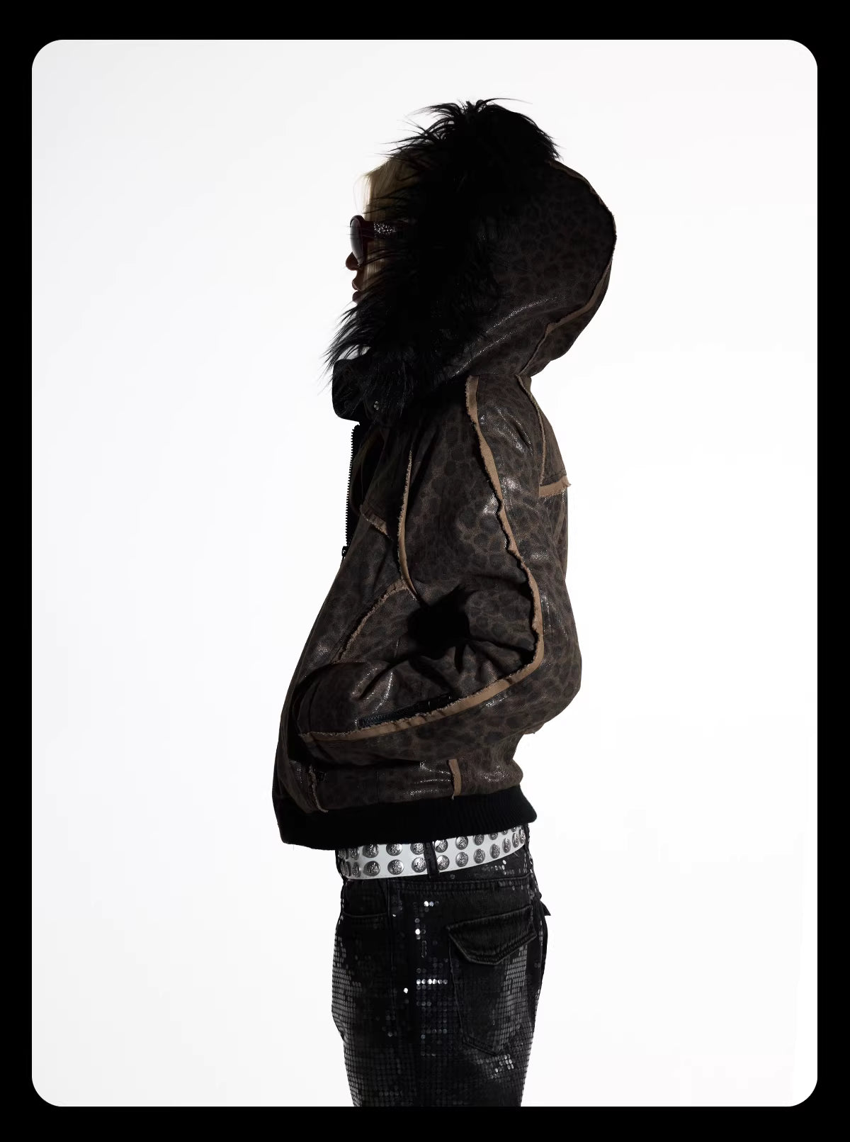 NIGHT LAB Leopard print fur bomber jacket