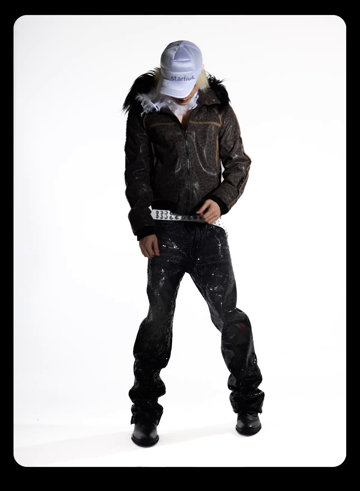 NIGHT LAB Leopard print fur bomber jacket