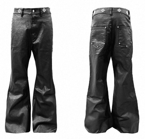 DETW studded oil coated black denim