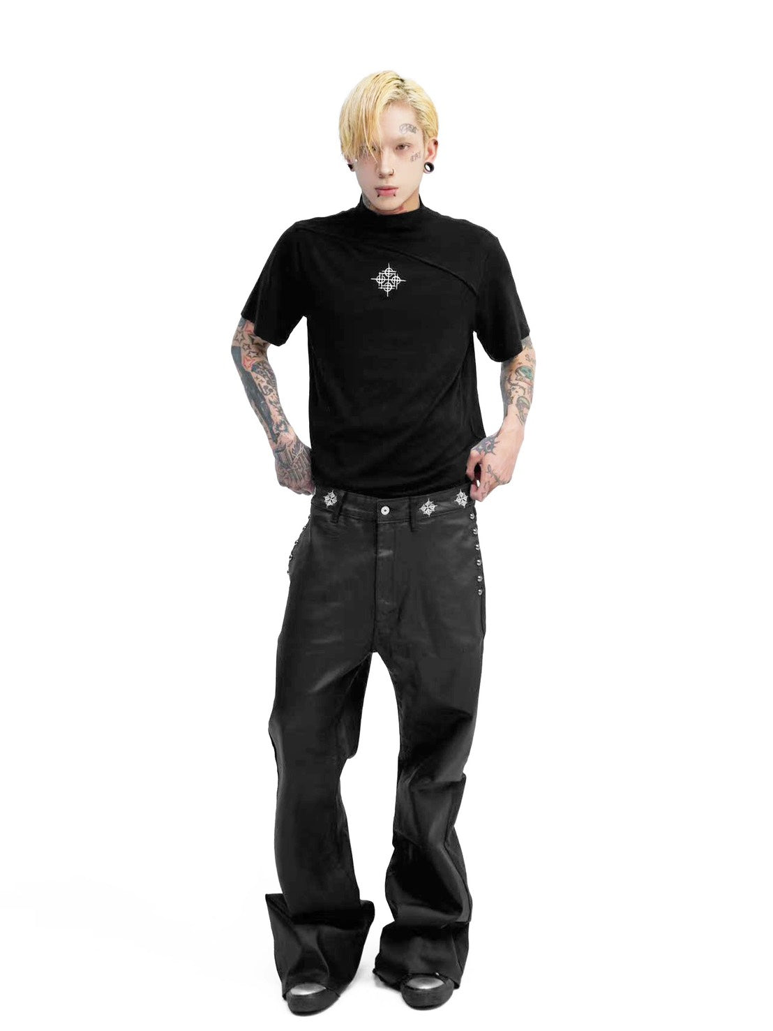 DETW studded oil coated black denim