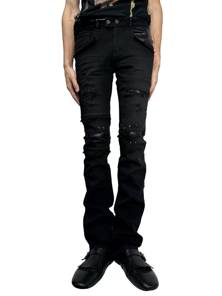 FromTheisland tight-fitting distressed washed trousers
