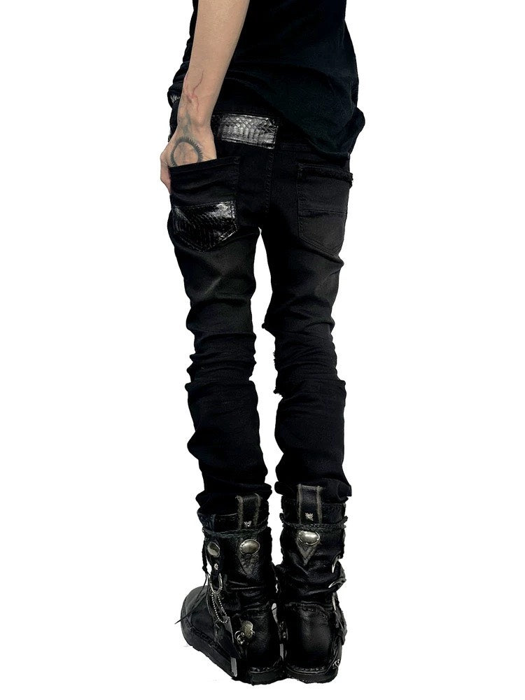 FromTheisland tight-fitting distressed washed trousers