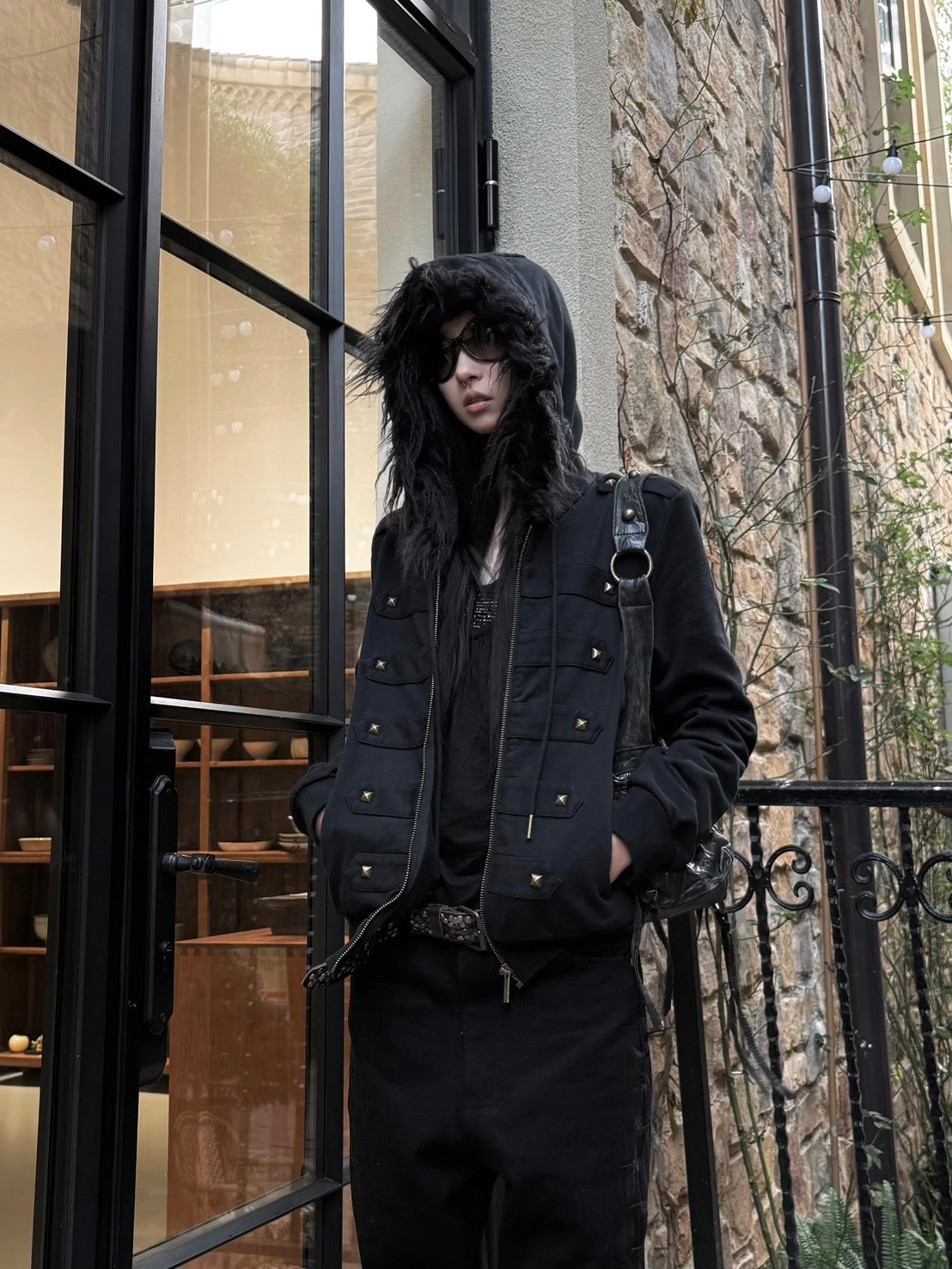 no E mosen retro fur collar with straight shoulder hoodie