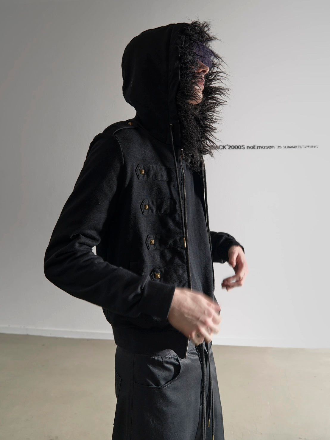 no E mosen retro fur collar with straight shoulder hoodie