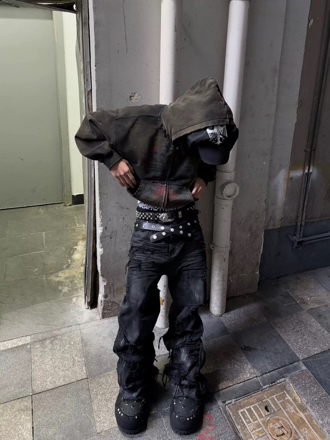 GOJOYJINNI Graphite damage wide denim