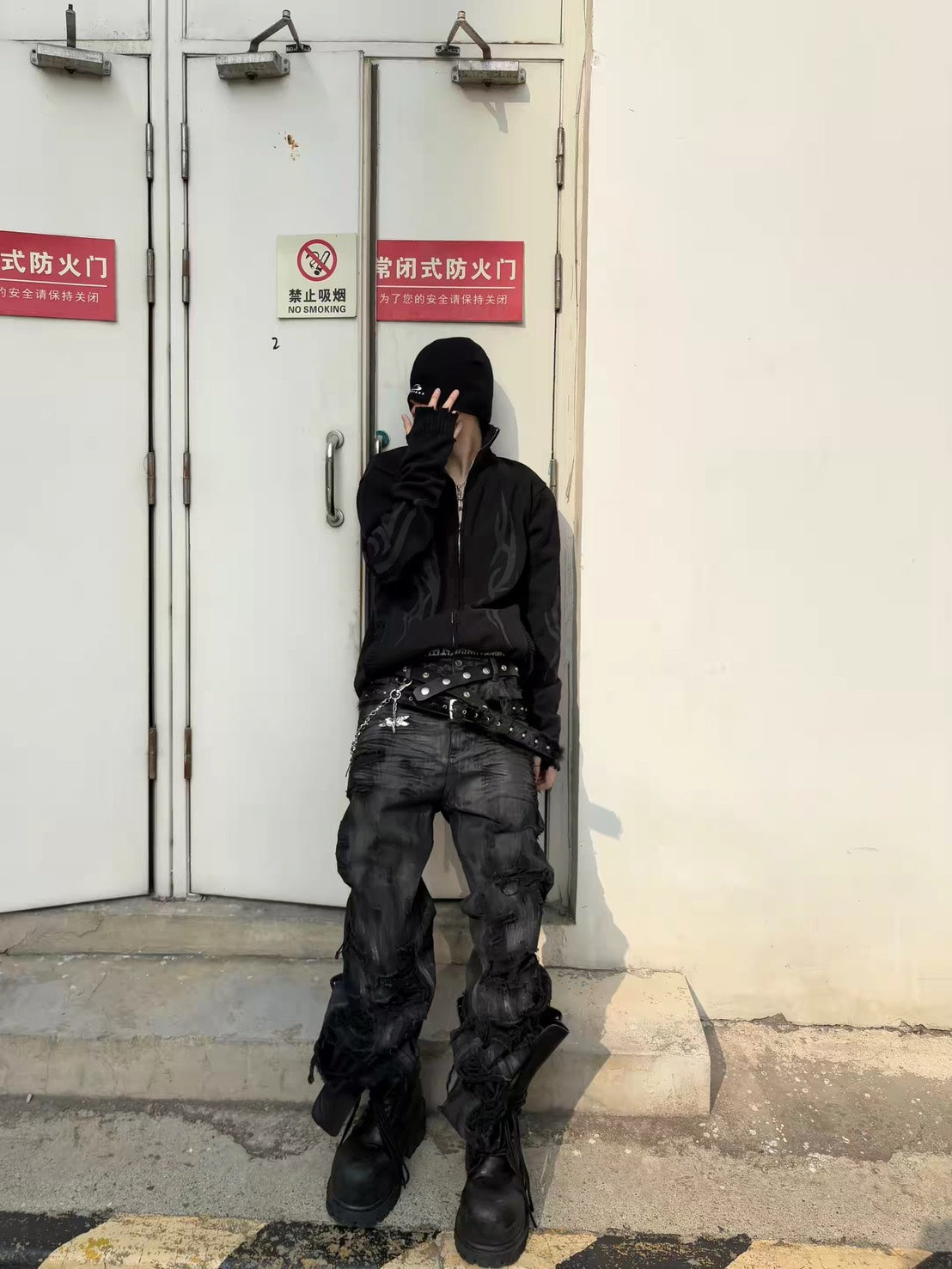 GOJOYJINNI Graphite damage wide denim